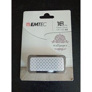 Emtec 16GB Flash Drive USB 2.0 White & Black Polka Dots Wallpaper Design